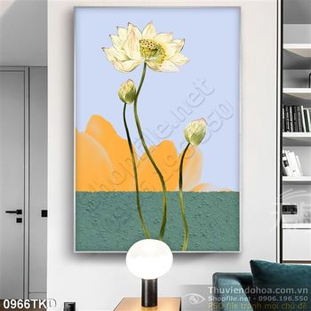 Tranh sơn dầu hoa Sen trang trí phòng ngủ