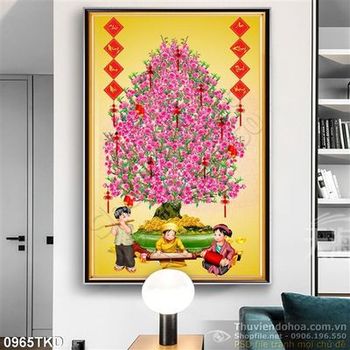 Tranh cây đào in lịch Tết