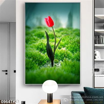 Tranh hoa tulip in kính chất lượng cao