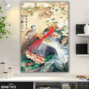 Tranh thư pháp hoa và chim