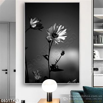Tranh nhiếp ảnh hoa Cúc trắng đen