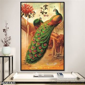 Tranh chim công và hoa nghệ thuật treo tường