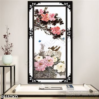 Tranh hoa mẫu đơn và chim sẻ