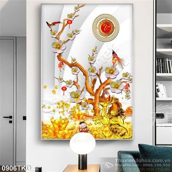 Tranh giả ngọc hoa Mai thư pháp