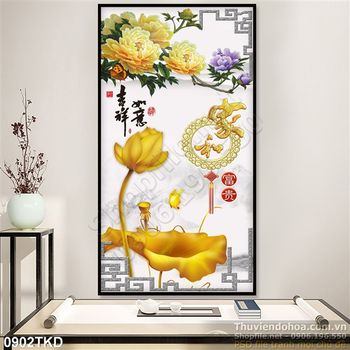 Tranh hoa Sen kim tiền và hoa mẫu đơn