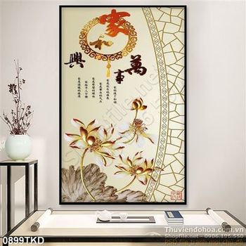 Tranh thư pháp hoa sen nghệ thuật