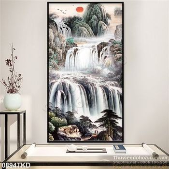 Tranh sơn dầu thác nước phong thủy
