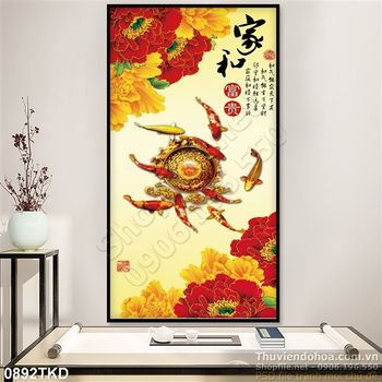 Tranh thư pháp hoa mẫu đơn kim tiền