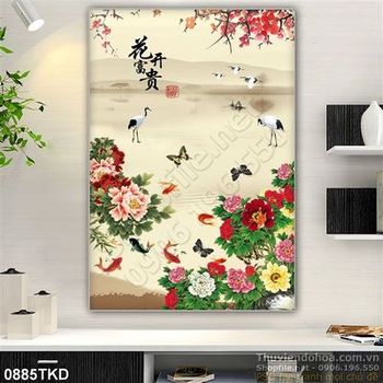 Tranh hoa mẫu đơn và chim Hạc