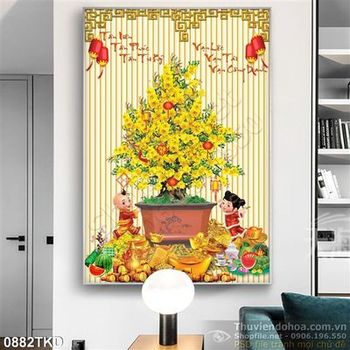 Tranh chậu Mai trang trí Tết