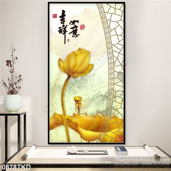 Tranh hoa Sen vàng thư pháp đẹp nhất