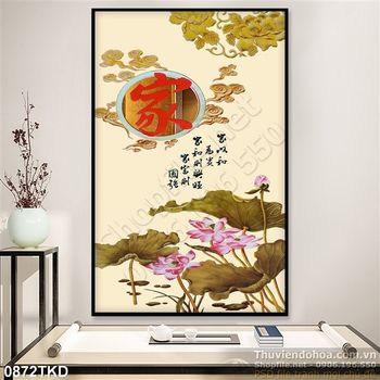 Tranh thư pháp hoa Sen trang trí tường