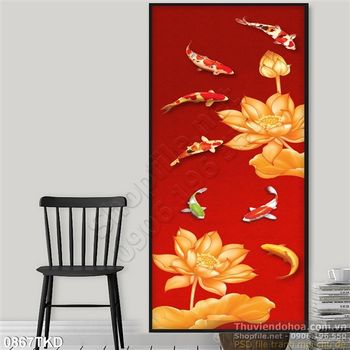 Tranh hoa sen và cá Koi