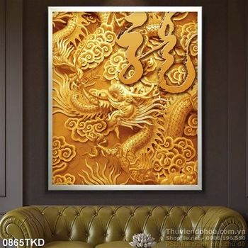 Tranh phù điêu rồng vàng trang trí