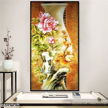 Tranh sơn dầu hoa mẫu đơn và bình cổ