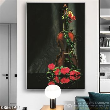 Tranh đàn ghita và hoa