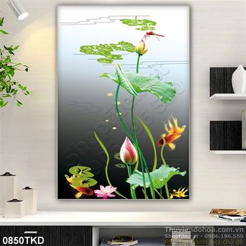 Tranh hoa Sen và cá chép nghê thuật
