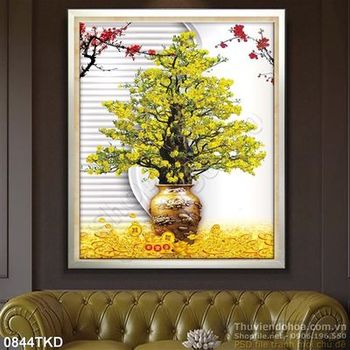 Tranh chậu Mai in lịch chất lượng cao