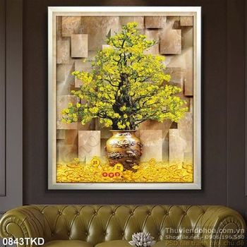 Tranh chậu mai và tiền vàng
