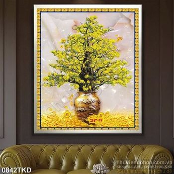 Tranh chậu mai in lịch chất lượng cao