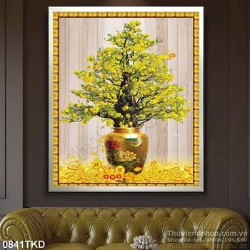 Tranh chậu hoa Mai trang trí Tết