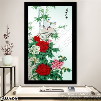 Tranh hoa mẫu đơn và chim sẻ