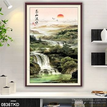Tranh sơn dầu thác nước phong thủy