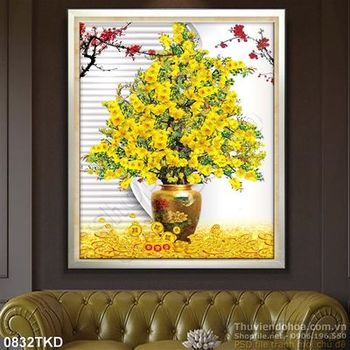 Tranh chậu Mai vàng in lịch Tết