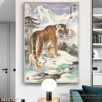 Tranh sơn dầu thư pháp con hổ