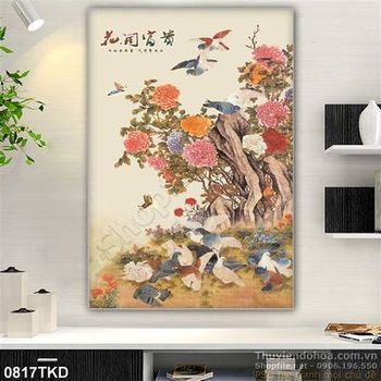 Tranh hoa mẫu đơn và chim én