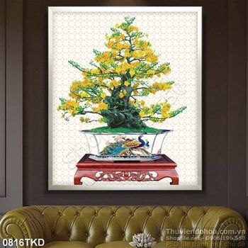 Tranh chậu mai vàng trang trí Tết