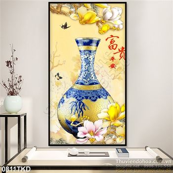 Tranh bình hoa Mộc lan kim tiền