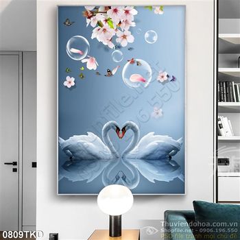 Tranh thiên nga và hoa đào nghệ thuật