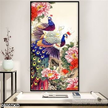 Tranh chim công và hoa mẫu đơn