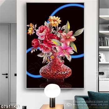 Tranh bình hoa mẫu đơn nghệ thuật