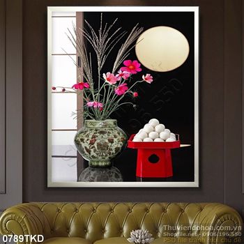 Tranh bình hoa và mặt trăng treo tường