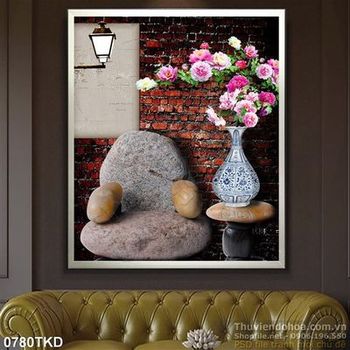 Tranh bình hoa mẫu đơn nghệ thuật đẹp