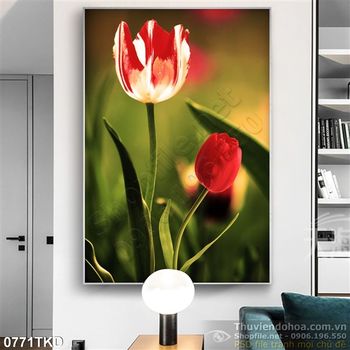 Tranh hoa tulip in tranh kính đẹp