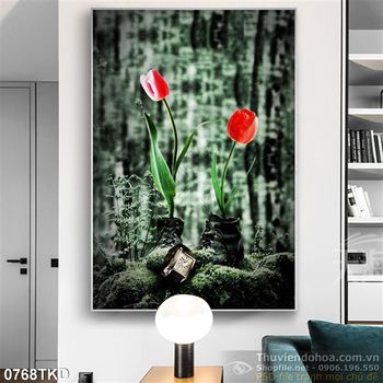 Tranh hoa tulip nghệ thuật in gạch