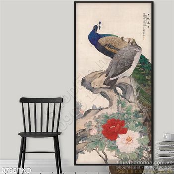 Tranh chim công thư pháp