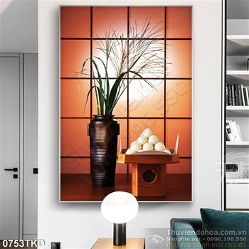 Tranh chậu hoa bông lau nghệ thuật