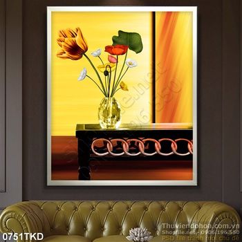 Tranh sơn dầu bình hoa tulip