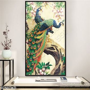 Tranh chim công và hoa đào