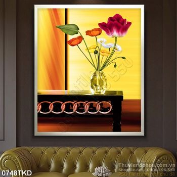 Tranh hoa tulip nghệ thuật in gạch