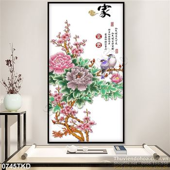Tranh hoa mẫu đơn thư pháp