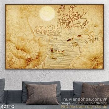 Tranh trúc chỉ hoa sen nghệ thuật