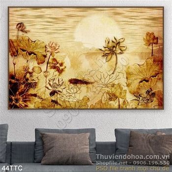 Tranh trúc chỉ wall 3d hoa sen đẹp