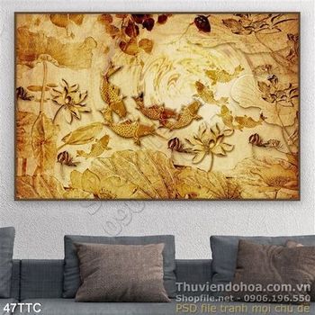 Tranh trúc chỉ cá chép koi