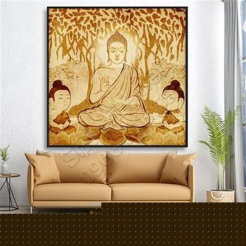 Tranh trúc chỉ Phật gốc đa cùng 2 đệ tử