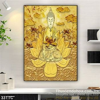 Tranh trúc chỉ Đức Phật bên trong đài sen đặc sắc